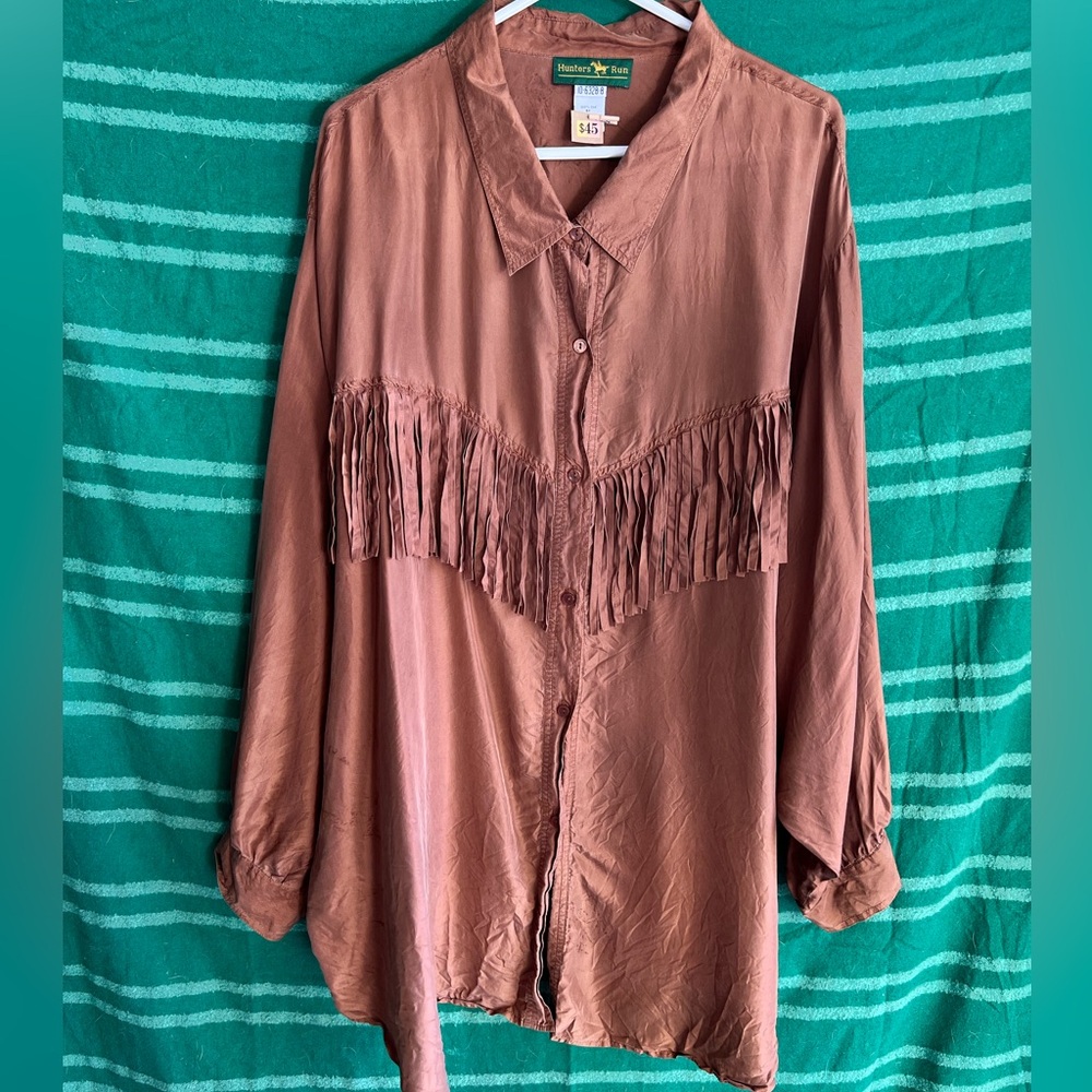 Silk fringe western blouse
